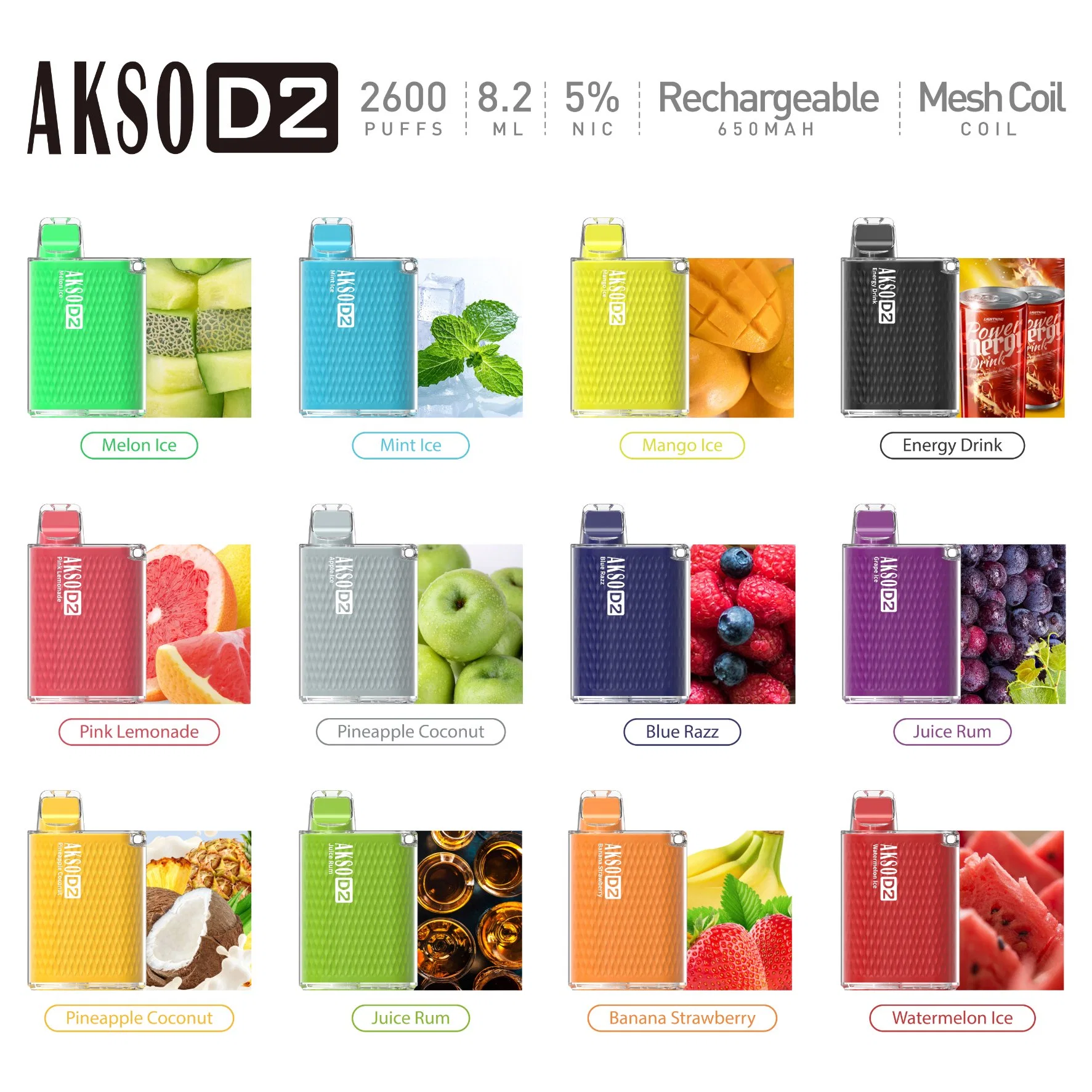 Wholesale/Supplier Price Disposable/Chargeable Electronic Cigarette 2600 Puffs Fume Akso Vape Pen