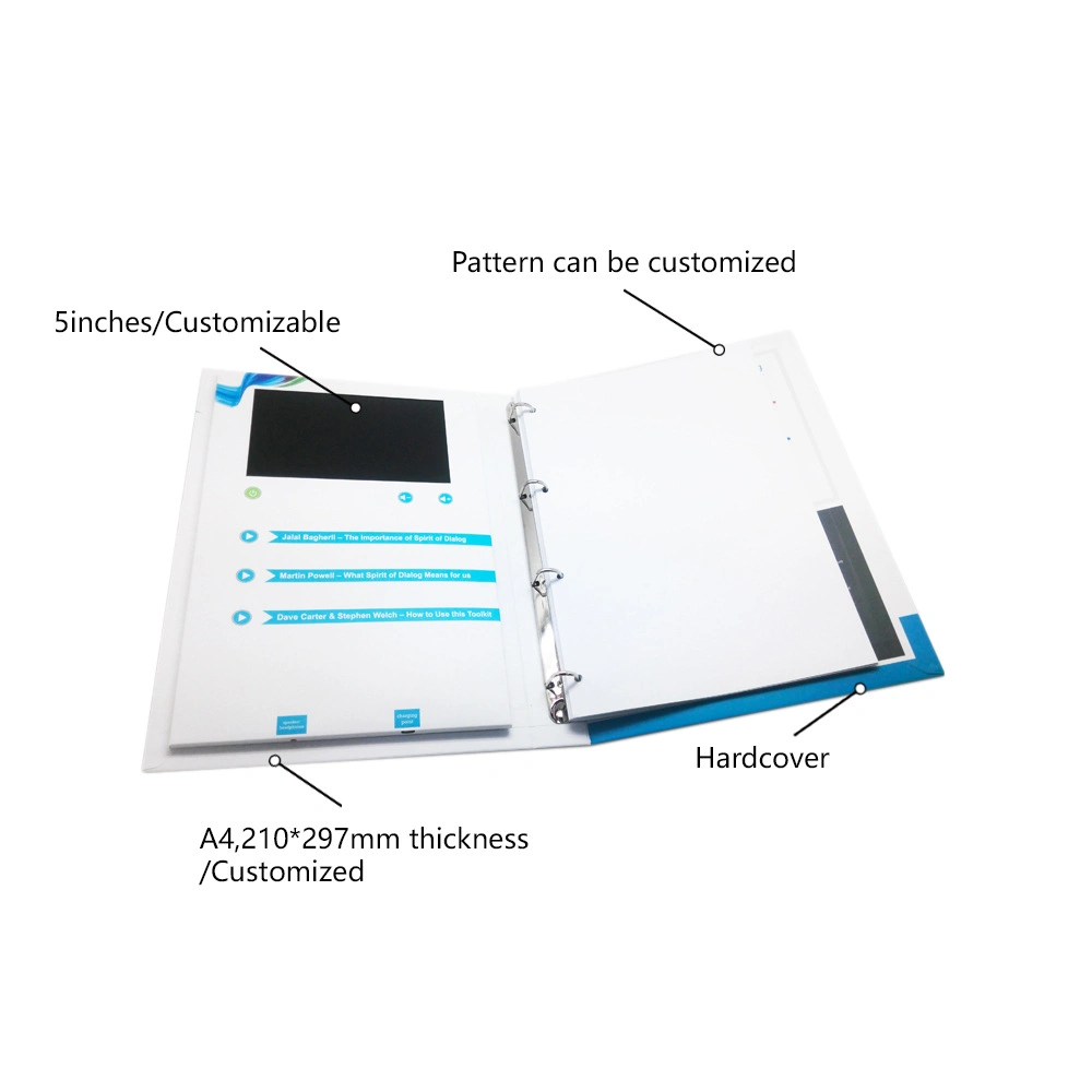 Personigezogenes Notebook aus PU-Leder mit LCD-Videodisplay