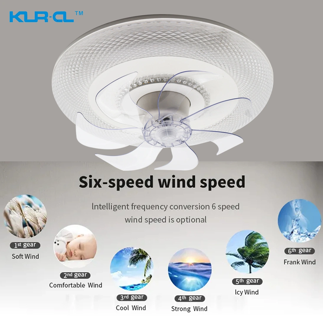 Flush Mounted Transparent Low Profile Light Dimmable Cooling 2.4G Wireless Control Energy Saving Ceiling Fan Light