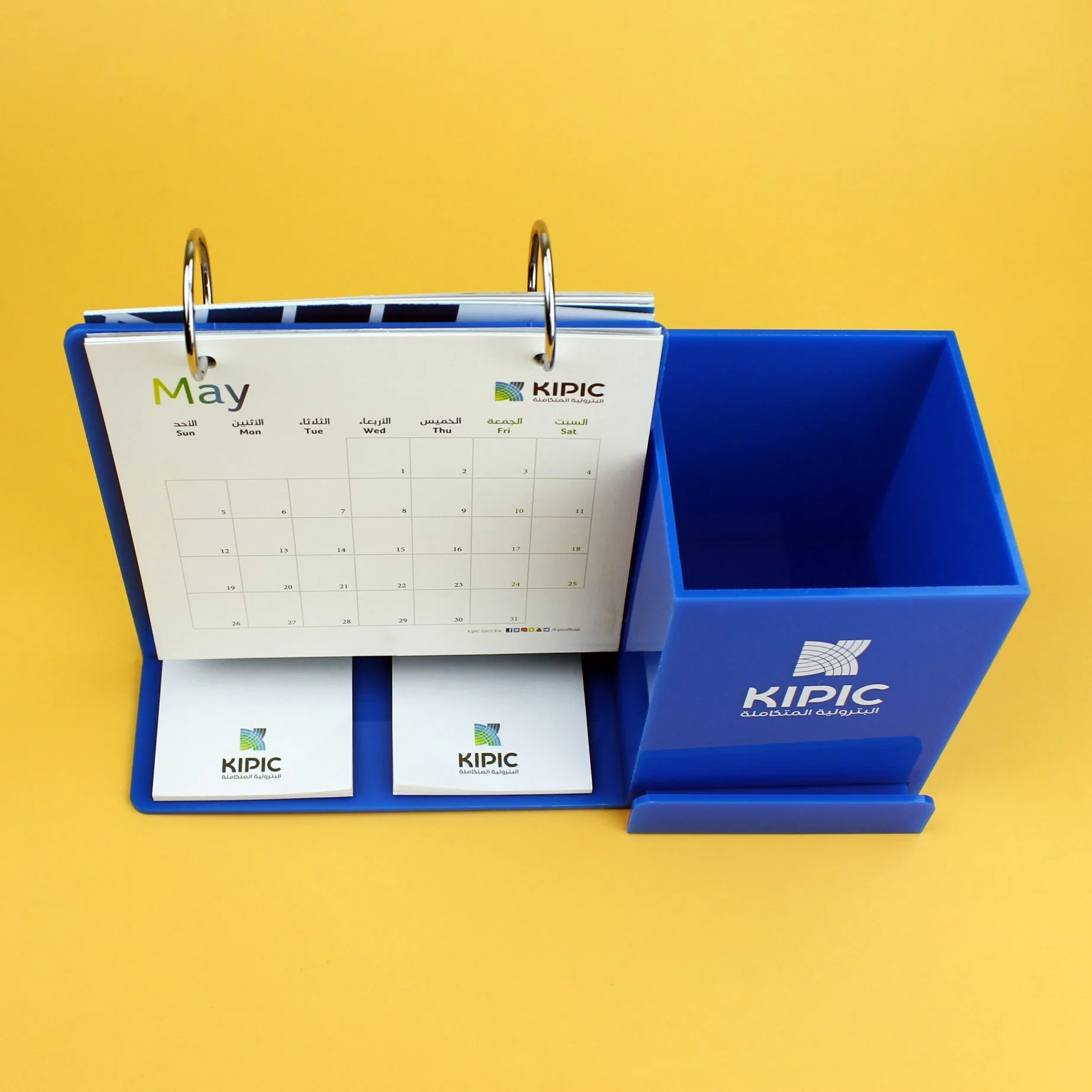 Acrílico azul Calendario multifunción Portalápices Nota Caja de almacenamiento