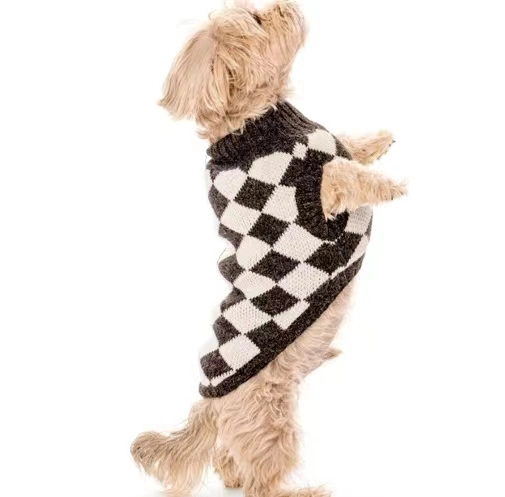 Fashion Checkerboard Turtleneck Winter Sweater Knitted Dog Accessories Pet Apparel