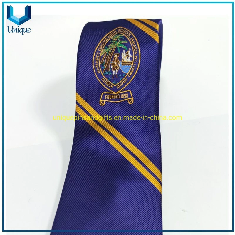 Custom High Quality personalizado imitado de seda poliéster Neckti, tela Corbatas Escuela de tejidos Tías de estudiantes