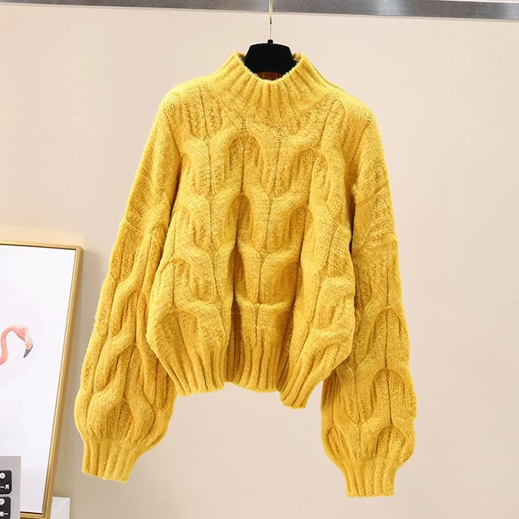 Women Turtleneck Sweater Long Sleeved Knitted Pullover Sweater