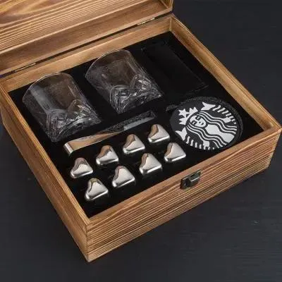 Amazon Hot Sale Wine Glasses Whiskey Stone Gift Set in Wooden Box