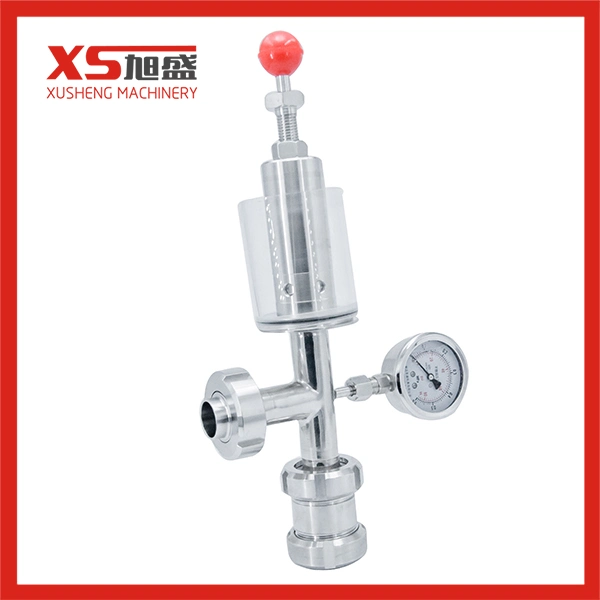 Hygienic Cross Pressure Relief Valve with Pressure Gauge