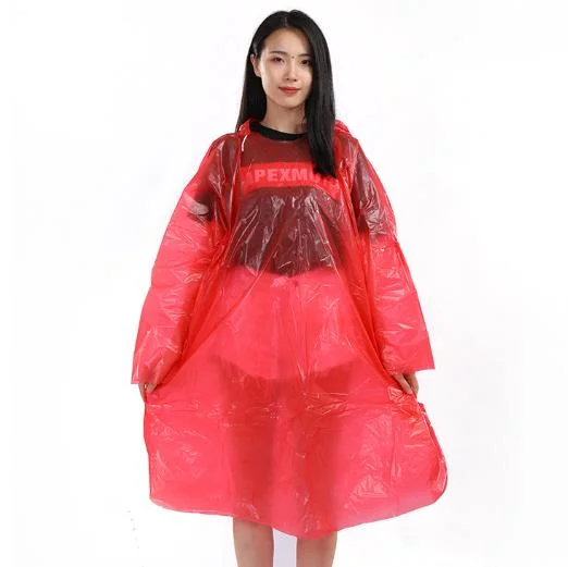 Promotional Unisex Transparent Rain Wear Waterproof Disposable PE Poncho Rain Coat