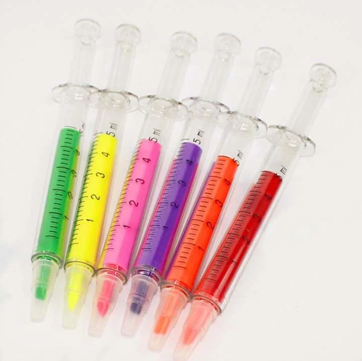 Big Tip Syringe Shaped Highlighter Pen Injection Transparent Markers Pen