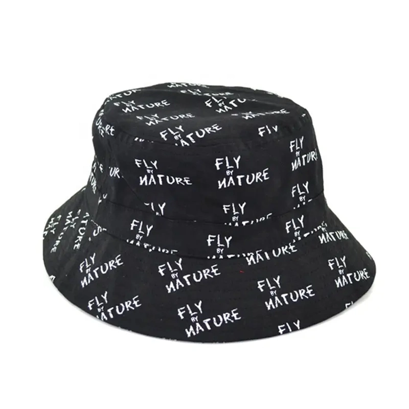 OEM Polyester Woven Label Logo Sublimation Printed Custom Reversible Bucket Hat