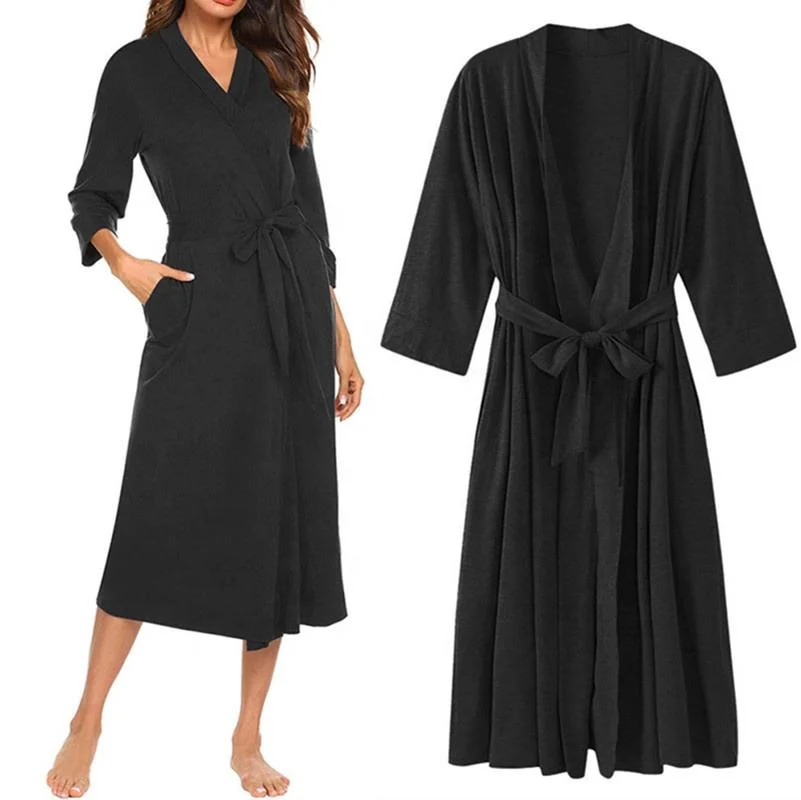 7-Point Sleeve Long Pajamas Womans Bathrobe with Logo SPA Bathrobe