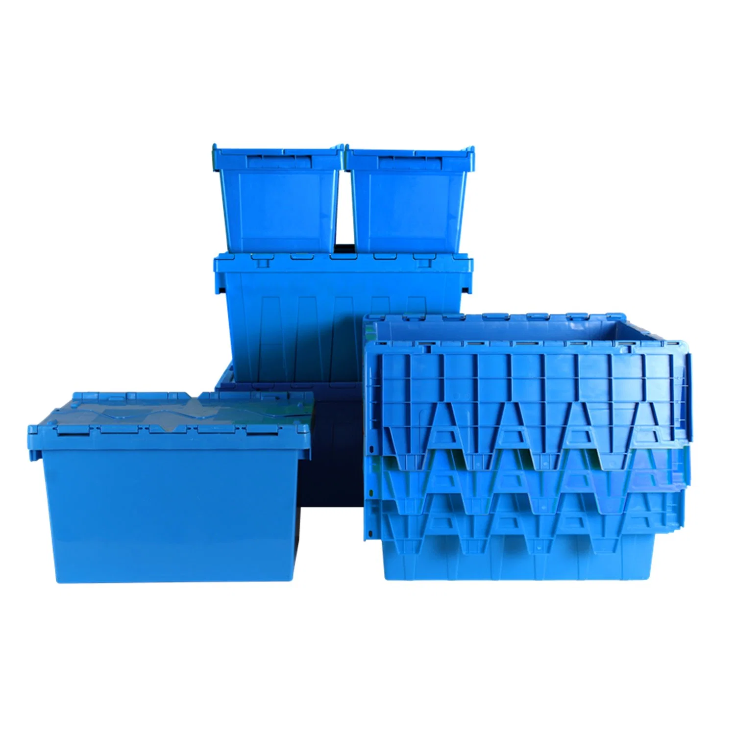 Gisco Nestable &amp; Stapelbare Kunststoff-Aufbewahrungsboxen Custom Logo Kunststoff Container Aufbewahrungsboxen mit Sicherheitsband