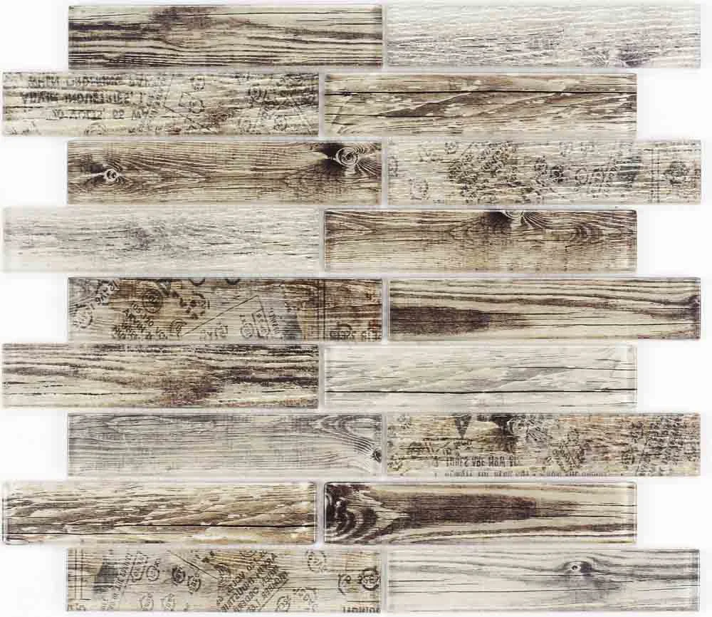 3D Inkjet Wooden Pattern Backsplash Decorative Strip Kitchen and Bathroom Wall Floor Glass Mosaic G655158-B