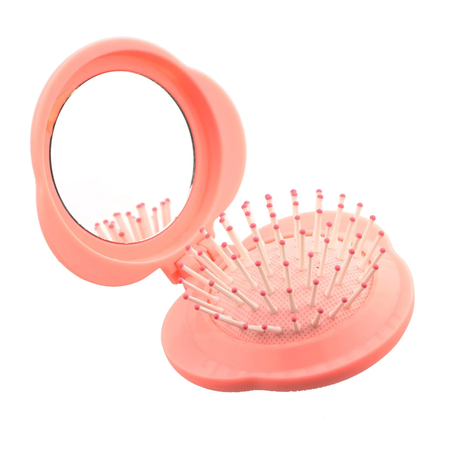 OEM Multi-Color Mirror Portable Two-in-One Comb Mirror Heart Shape Foldable Mirror and Hair Brush for Travel for Kids