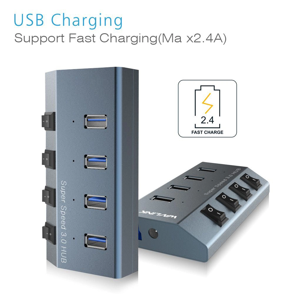 Euh3049 Superspeed de charge rapide de concentrateur 4 ports USB3.0 en aluminium