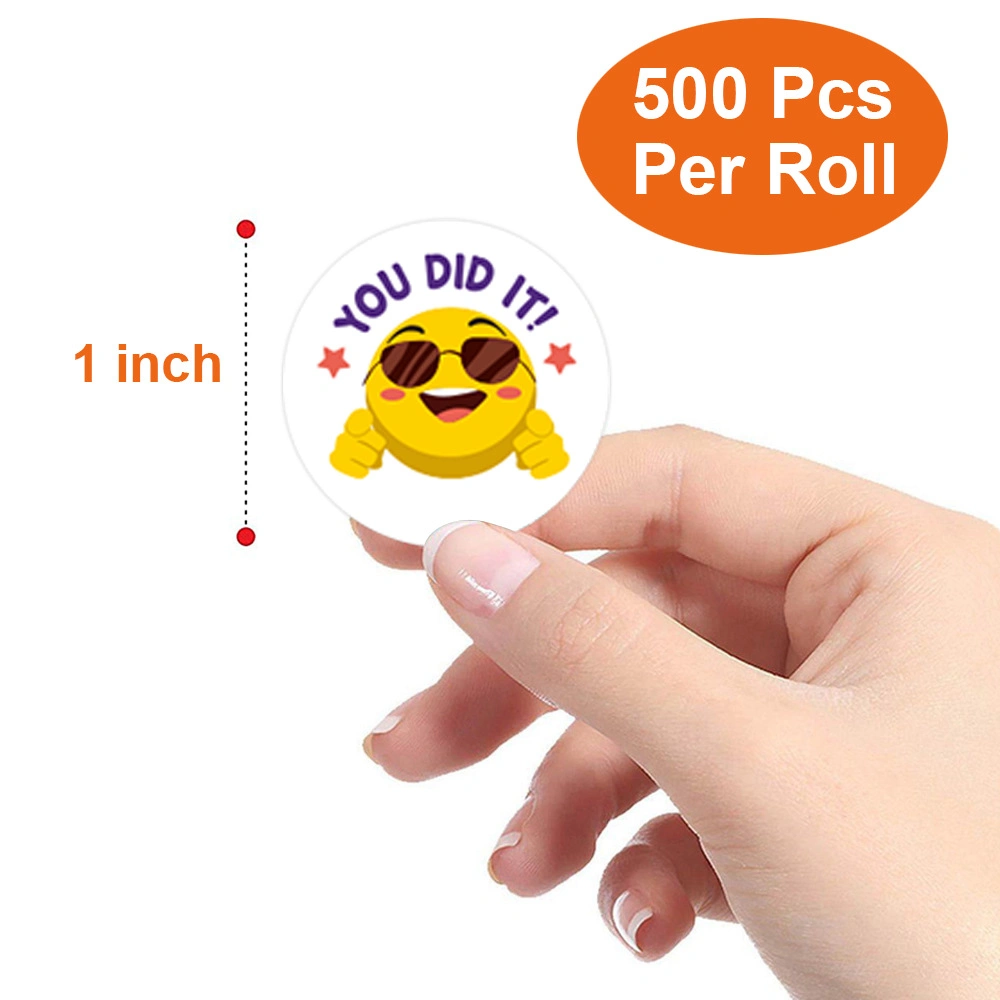 Rollo de papel autoadhesivas adhesivos pegatinas de recompensa para los profesores pegatinas de incentivo de motivación para los niños, a 500PCS Rollo 1 pulgadas de pegatinas de la Ronda 8 diseños de sonrisas/rollo