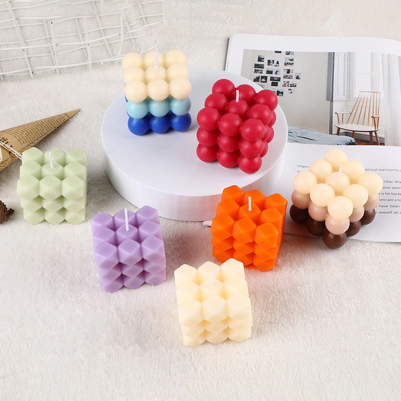 OEM ODM Home Decoration Bubble Soy Wax Cube Shaped Blue Pink Yellow Colorful Scented Candles