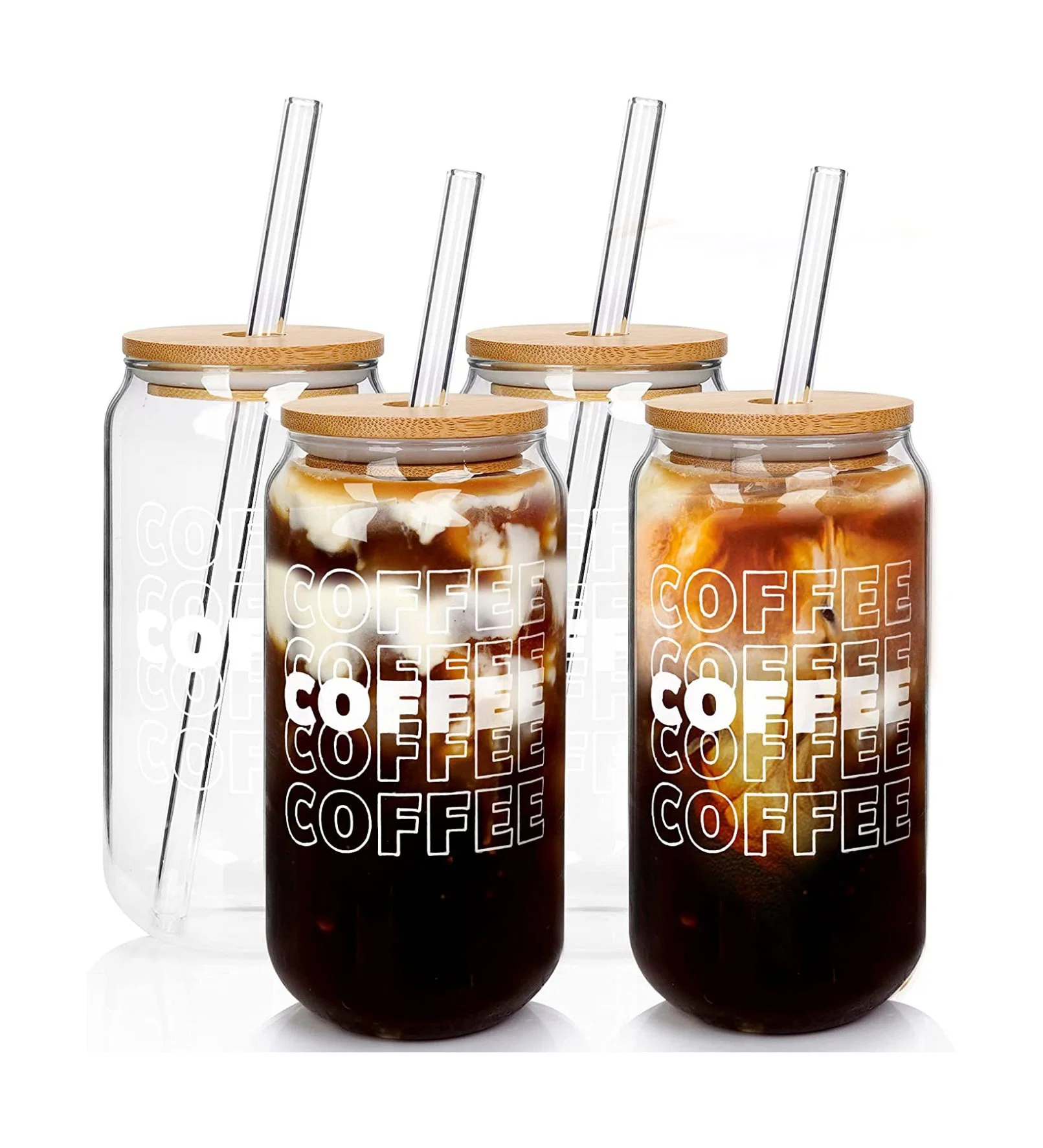 New Style 16 Oz Bierkrug Glas mit Bamboo Cover Und Glas Stroh für Ice Coffee Cup Smoothies Boba verwendet Tee Whisky Wasser