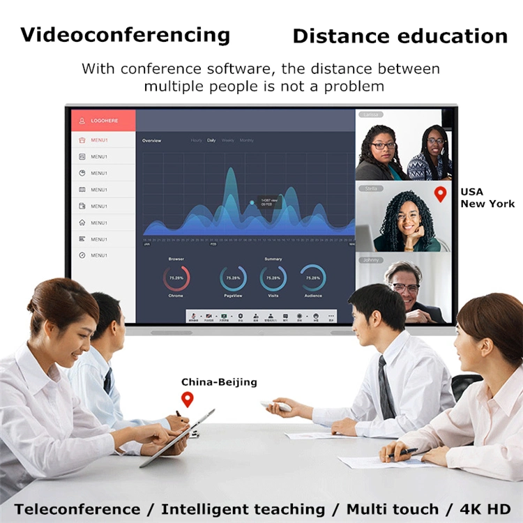 All in One 55 65 75 86 98 Inch Interactive Touch Screen Smart Electronic Whiteboard Display Flat Panel Equipment for Conference Classroom Education