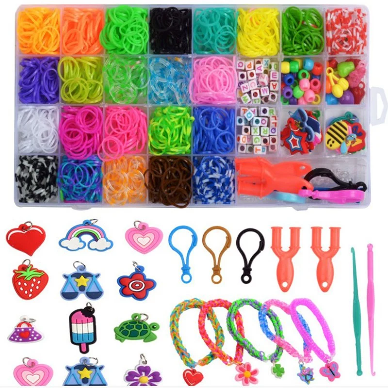 DIY Handmade Children' Educational Toys Cross Beads for Bracelet Silicone Rubber Bands Colorful Weave Loom Bands Toy Children Goods