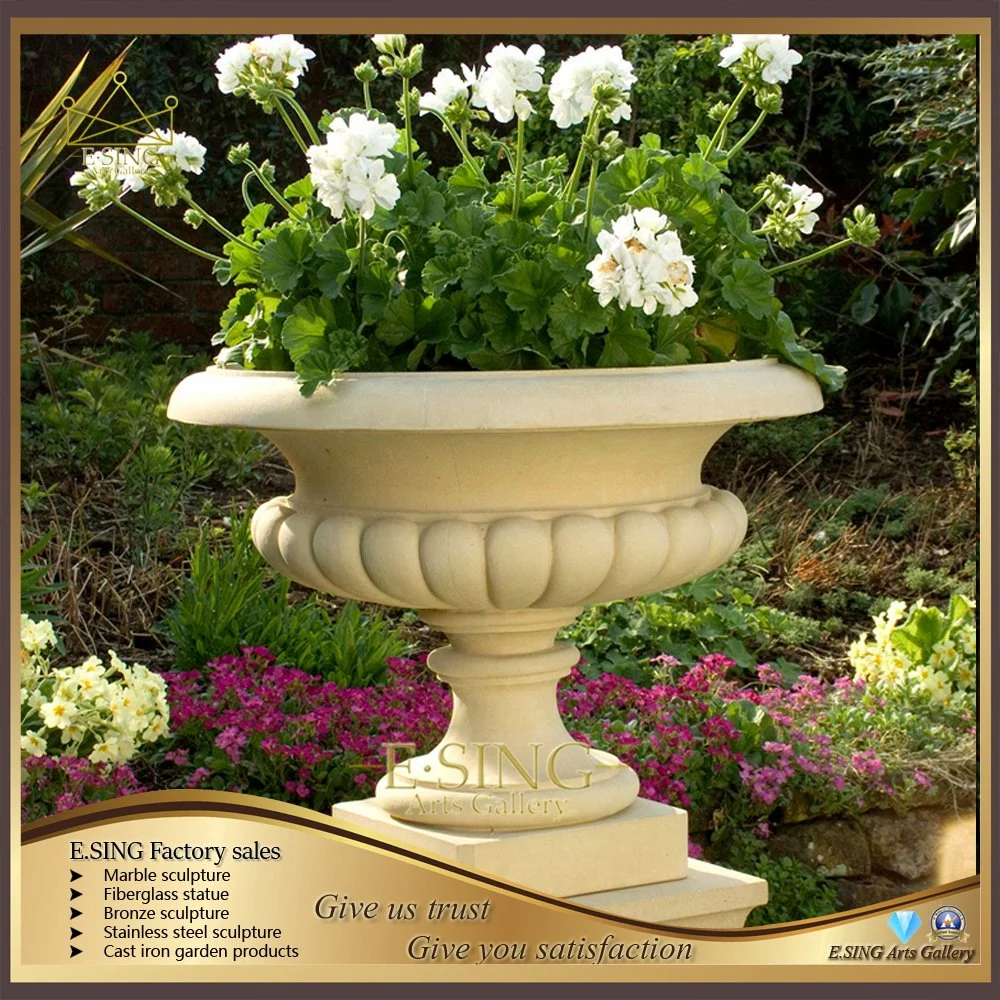 Hot Sale Simple Design Handmade Marble Decorative Urn Natural Stone Garden Products