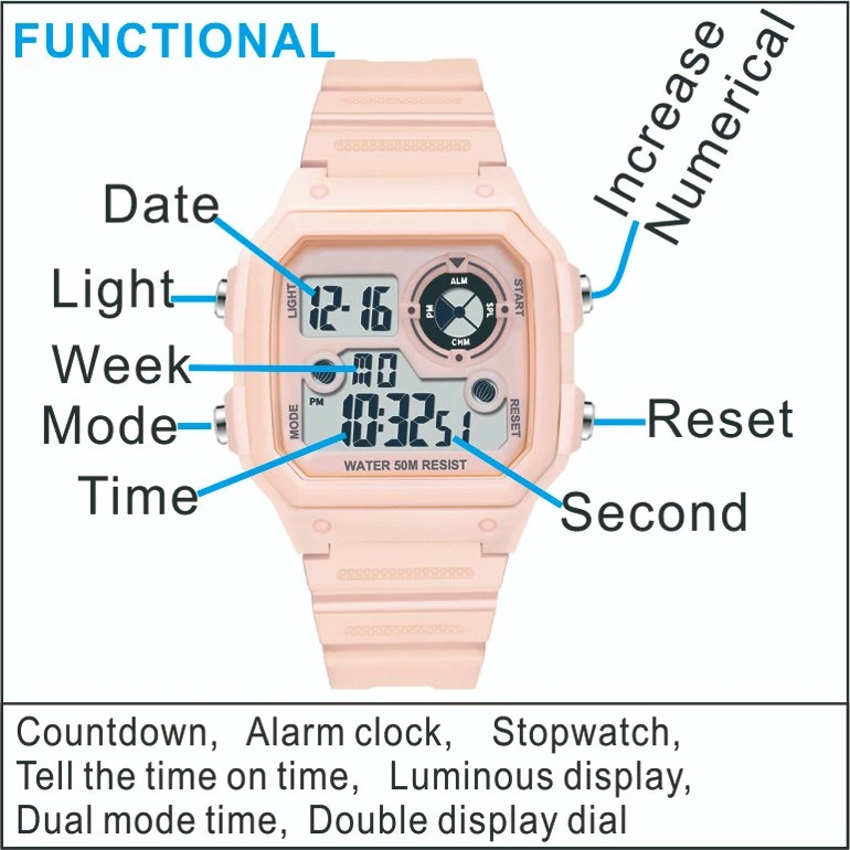 5ATM impermeable reloj de moda Sport Relojes mujer relojes digitales