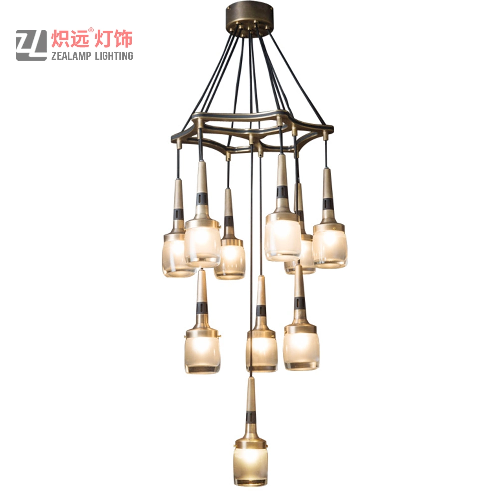 10 luces lámpara colgante simple lámpara Antique Bronce Metal Chandelier vidrio