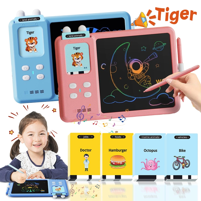 2-en-1 Montessori Machine d'apprentissage éducatif de thérapie du langage Écriture LCD Dessin Tablette Autisme Jouet sensoriel pour enfant Cartes flash parlantes en anglais pour enfants.