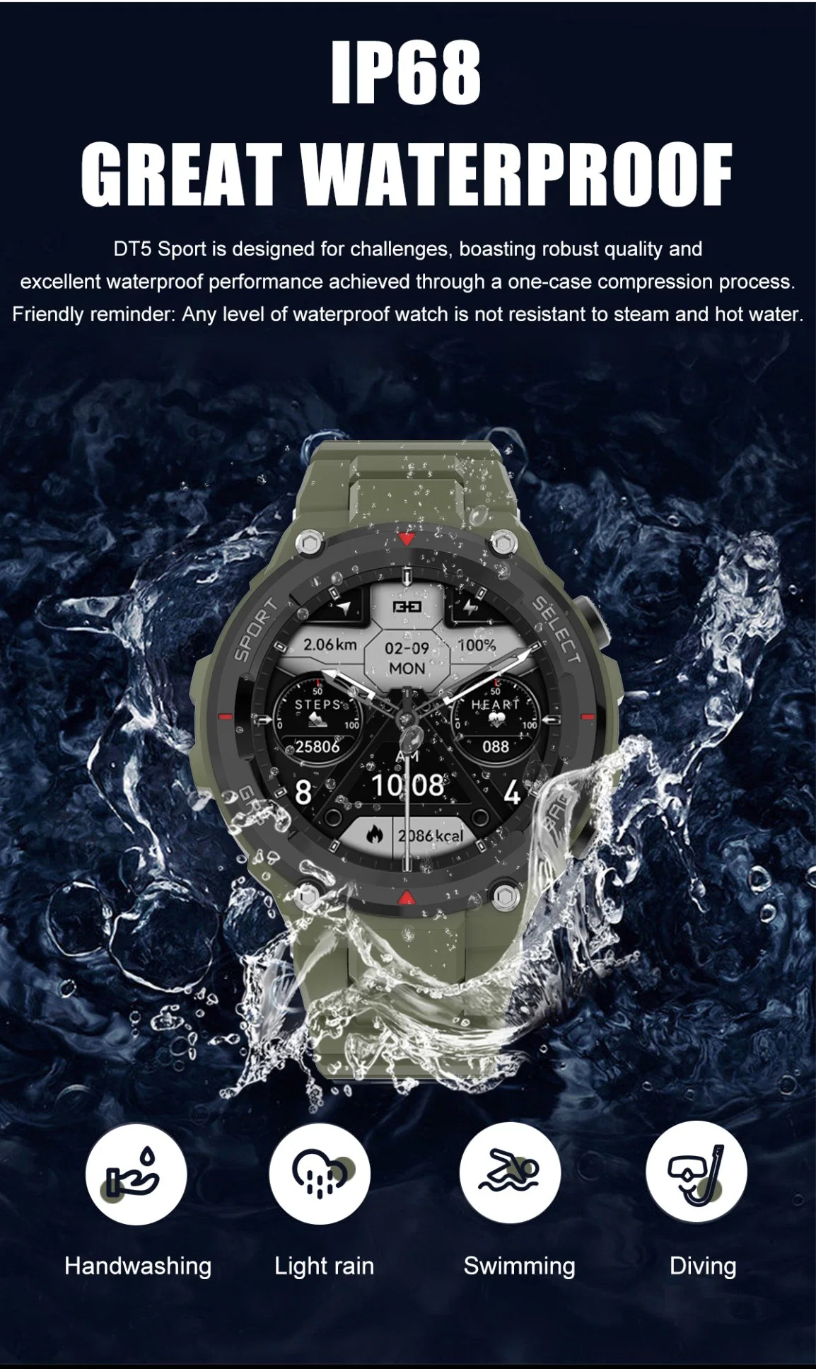 Rugged Outdoor Smart Watch with GPS Compass, Graphite Smartwatch