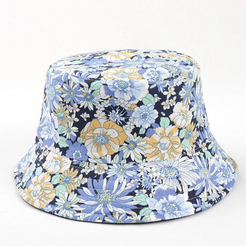 Chapeau seau tissé à imprimé floral en poly coton à double couche pour femme.