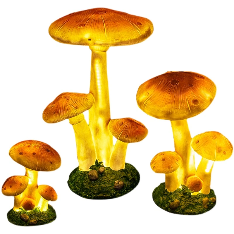 3D Fiberglass Cute Mushroom Light Garden Lawn Landscape Decoration Solar Powered Lights Waterproof LED Ground-Inserted Lamp