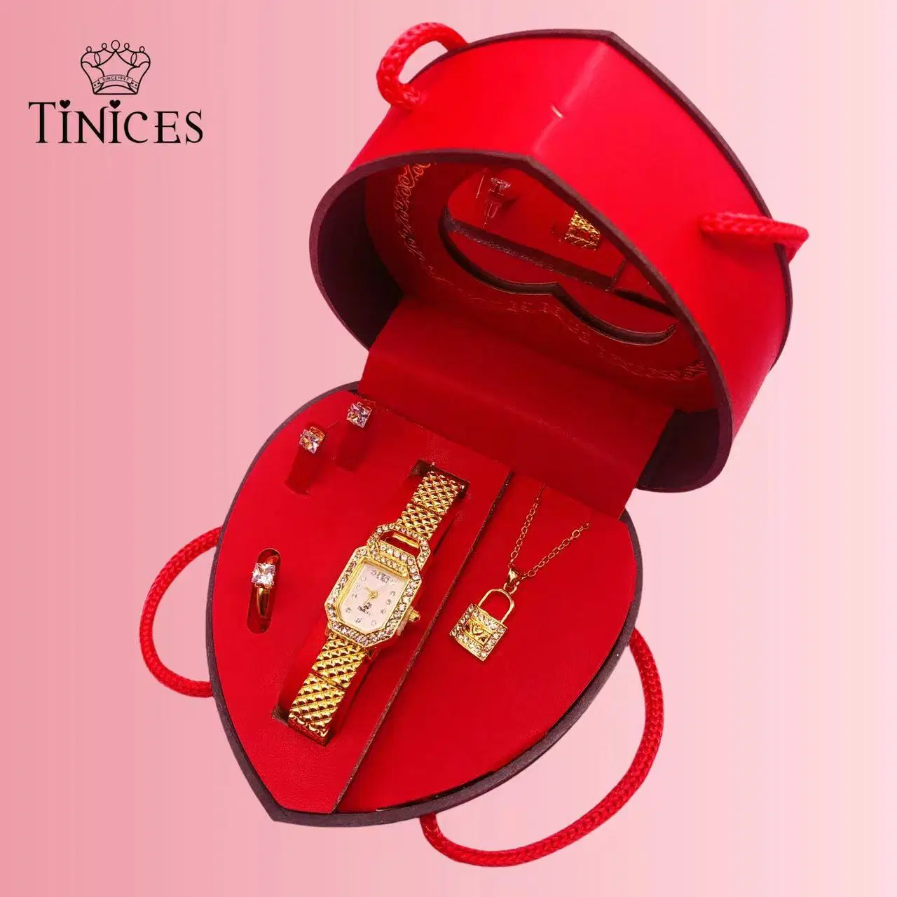 Latest Valentine's Day Heart Shaped Gift Box Watch Jewelry Set