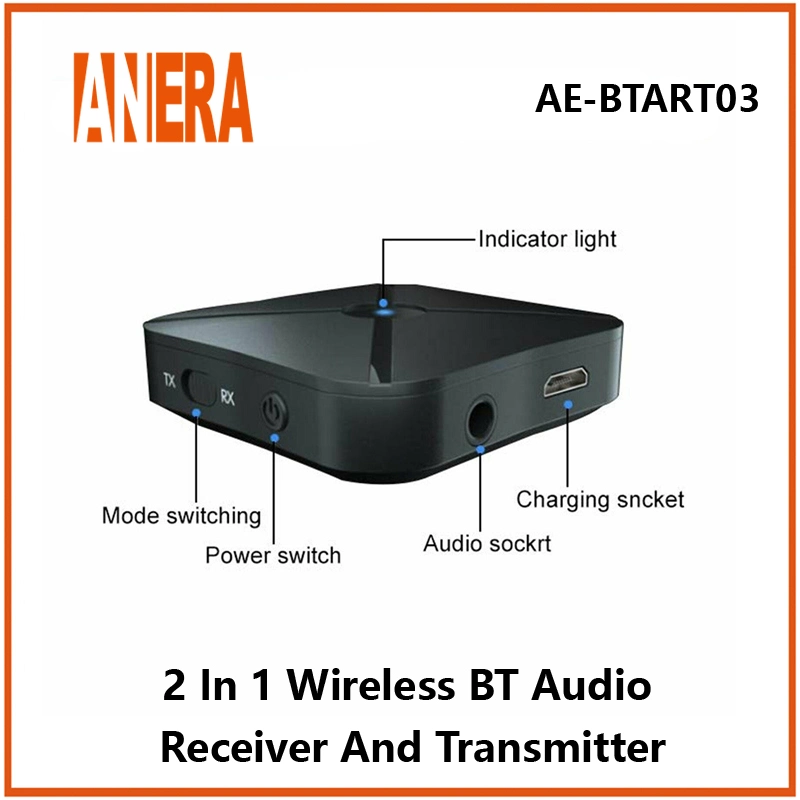 Áudio sem fios de alta qualidade ANERA Bluetooth V5.1 2 em 1 Adaptador Bt de áudio para automóvel para recetor/transmissor de música para auscultadores para automóvel