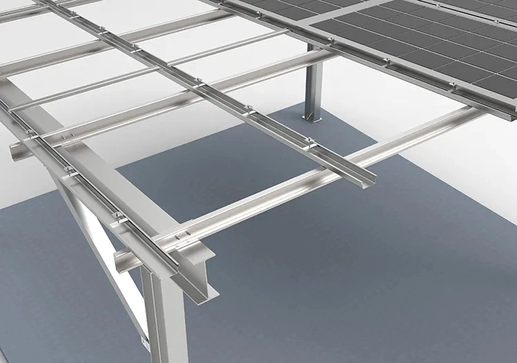 Conception OEM structure de montage des rails en aluminium du pavillon de stationnement solaire Porte-voiture d'installation PV étanche