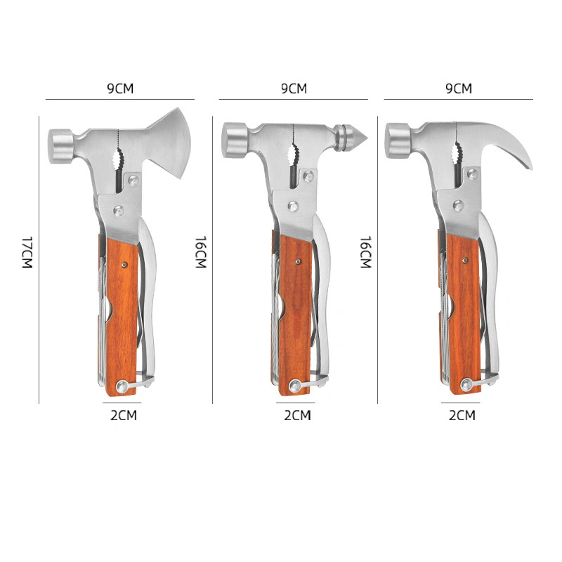 Nuevo diseño de embalaje exterior Camping Senderismo herramienta combinada Multifunción Martillo cuchillas alicates destornillador