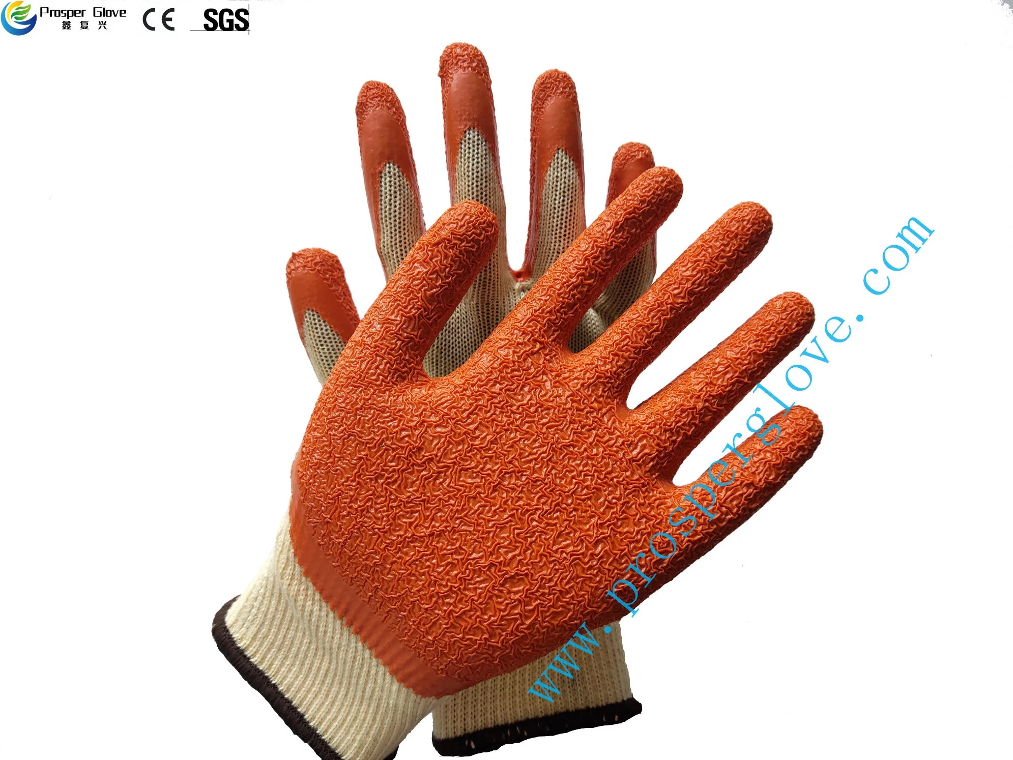 En388 CE 5 Thread Cotton Protective Labor Rubber Latex Crinkle Coated Industrial Working Safety Work Glove