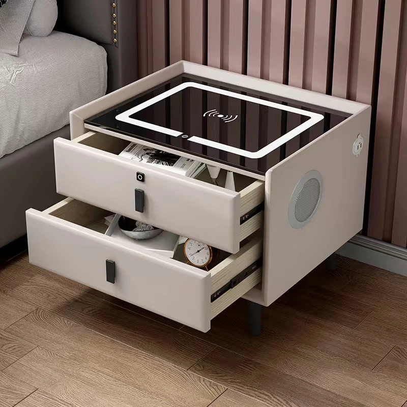 Solid Wood Light Luxury Multifunctional Storage Cabinet for Bedside Table, Minimalist Bedroom Storage, Bedside Cabinet, Wireless Charging Cabinet