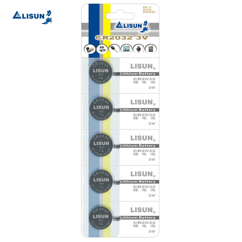 Lithium Battery 3V Cr2032 220mAh Lisun Li-Mno2 Non Rechargeablel Button Battery Memory Power Supply for Watches, Laptop, Toys and Remote Devices