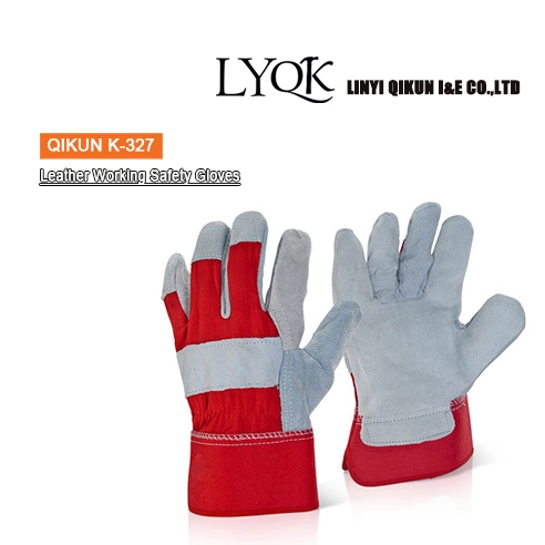 K-325 llena la división de la vaca de goma de la camisa de cuero Cuff Palm proteger la seguridad de trabajo de la mano de obra industrial guantes de soldadura