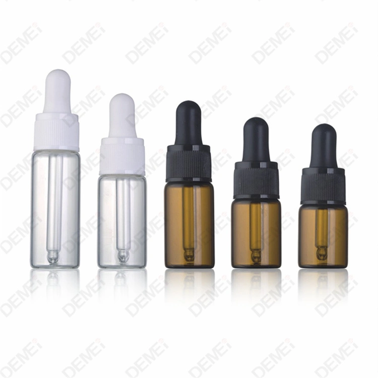 5-15ml Wholesale Cosmetic Packaging D23mm Stright Round Clear and Amber Serum Essential Oil Tube Glass Bottle with 18mm Gold Aluminum Dropper Cap