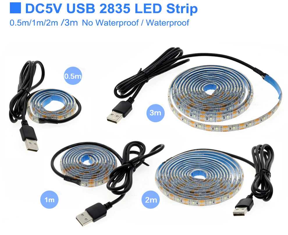 5V LED Strip Light USB 2835SMD RGB Diode Tape 0.5m 1m 2m 3m Flexible Neon Ribbon for TV Backlight PC Screen Background Lighting