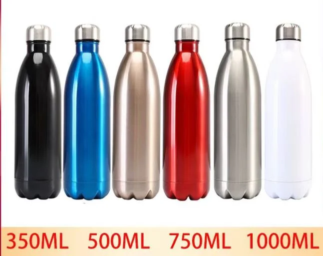 Bouteille d'eau isolée sous vide à double paroi de voyage bouteille d'eau en acier inoxydable étanche de type Cola 500 ml, 750 ml, 1000 ml