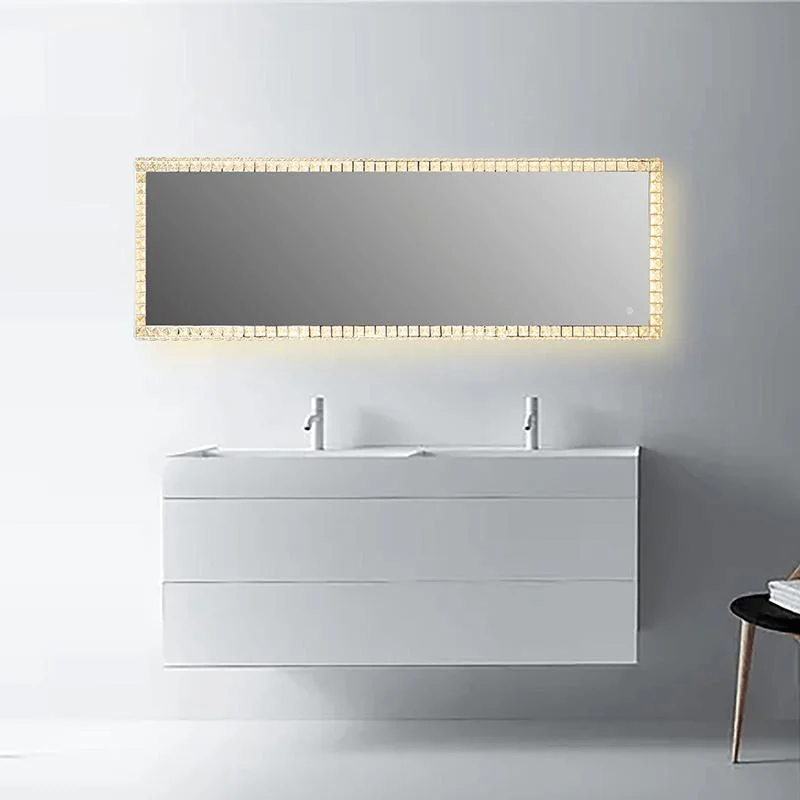 Stainless Steel Crystal Frame 600*800mm Defogging Square Mirror Light with LED Touch Switch 5mm Environmental Protection Mirror Material Double-Colour Light Ban