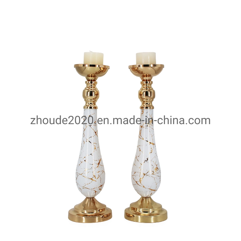 European Style Gold Plated Glass Tealight Candle Stand Holder with Pagoda Top Metal Clock for Weddings Centerpieces