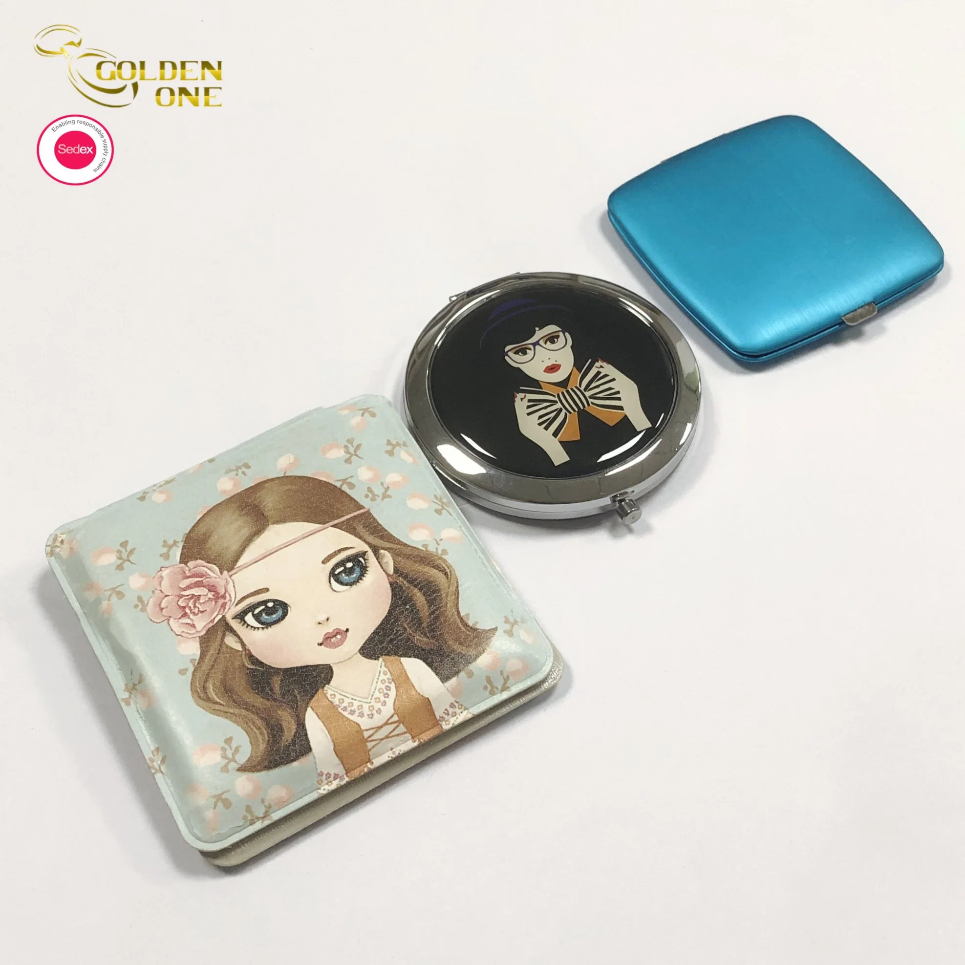 Hot Sale Round Double Side Gold Plated Make up Square Portable Metal Promotion Gift Handheld Pocket Mirror