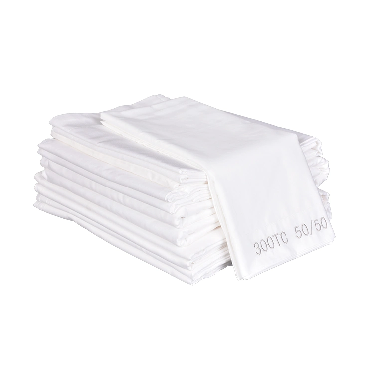 Hotel White 50 Coton 50 Jeu de feuilles de polyester coton lit Queen Size