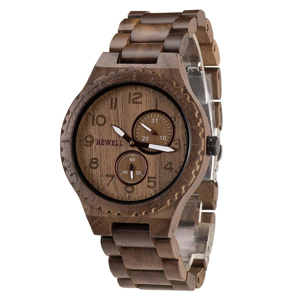 New Bewell Design Holz Herren Chronograph Uhr Geschenkuhren