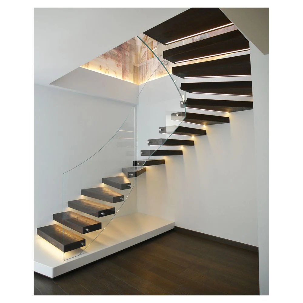 LED Stairs Modern Style Floating Stairs Wooden Stairs