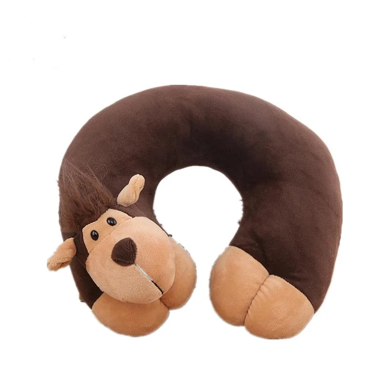 Factory Wholesale Soft Plane Travel Office Nap Plush Animal Lion/Monkey/Hippo/Wolf/Turtle/Tiger U Shape Neck Pillow