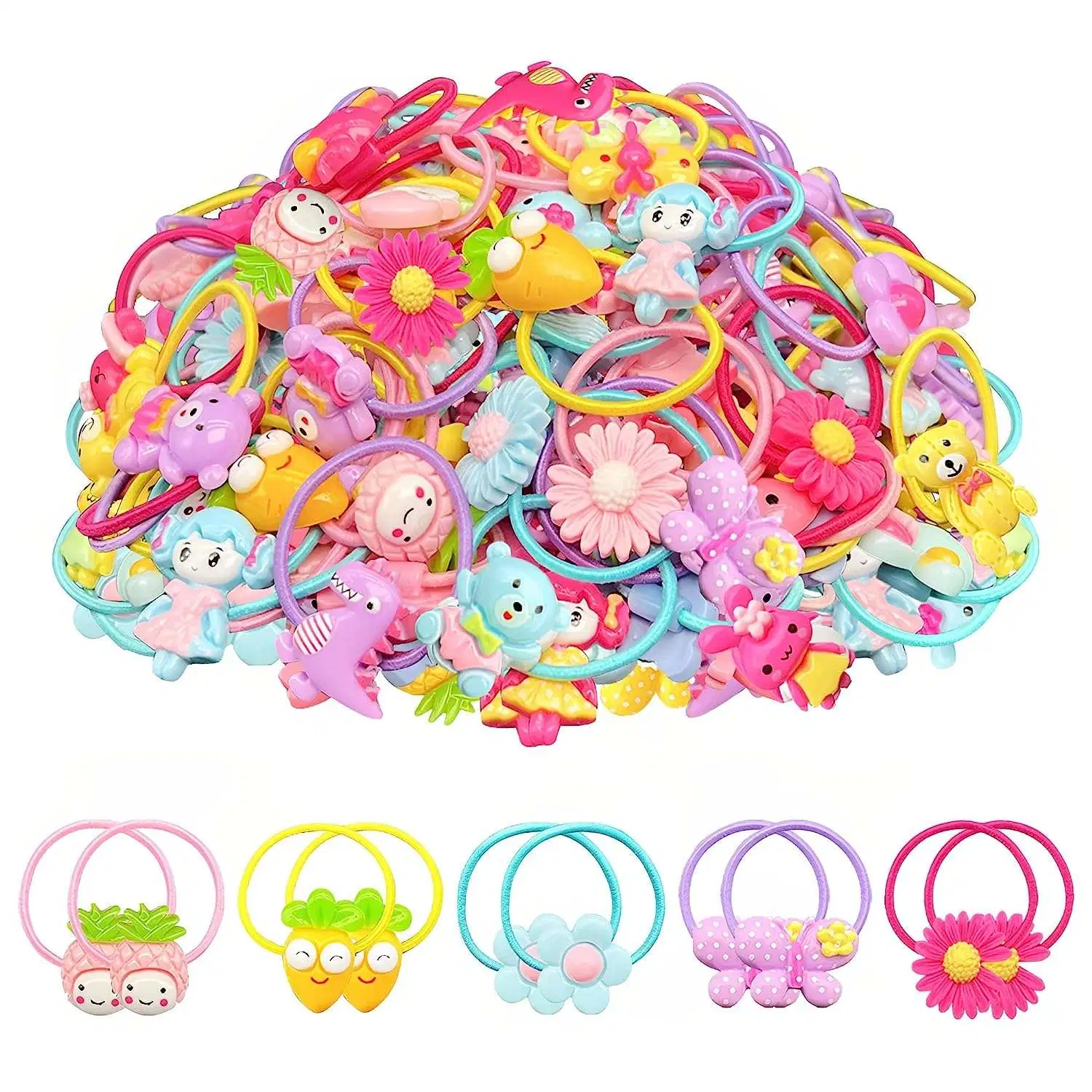 Baby Kids Girl Elastic Hair Band Accessories Hair Tie Set Multicolor Fruit Flower Rubber Cartoon Animal Hair Rope