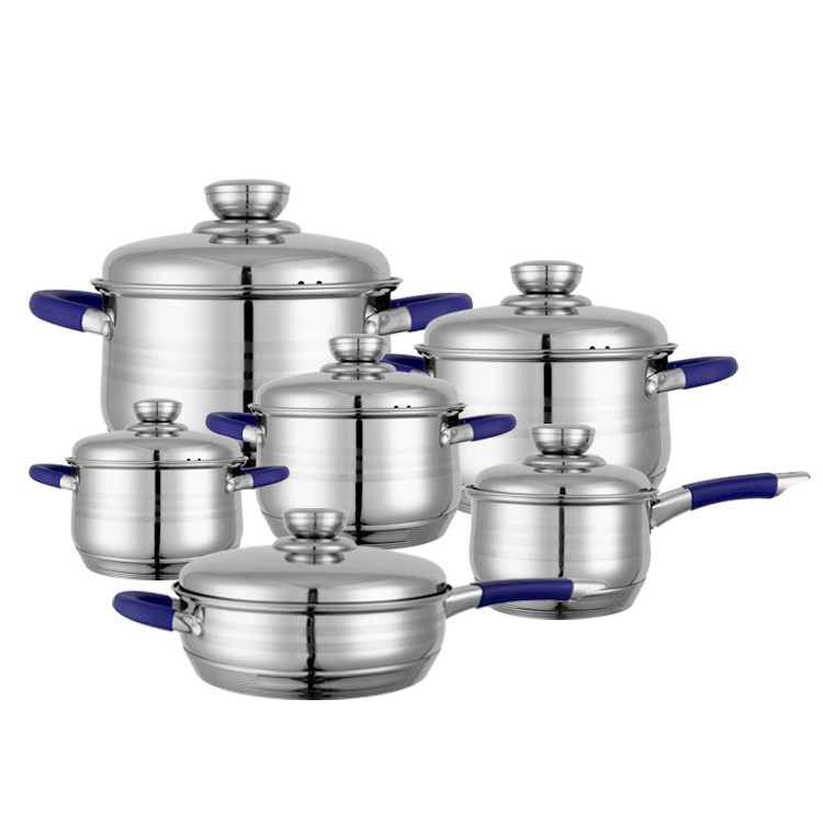 12 13 14 PCS Pot and Pan Stainless Steel Cookware Set with Whistling Kettle