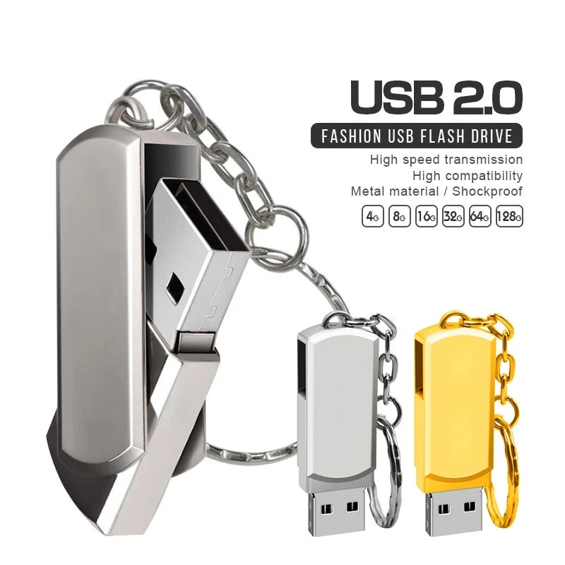 Clé USB Flash Drive Flash étanche métal Silver 64 Go 32 Go Disque dur 8 Go Pendrive128 Go avec clé Ring U USB 2.0